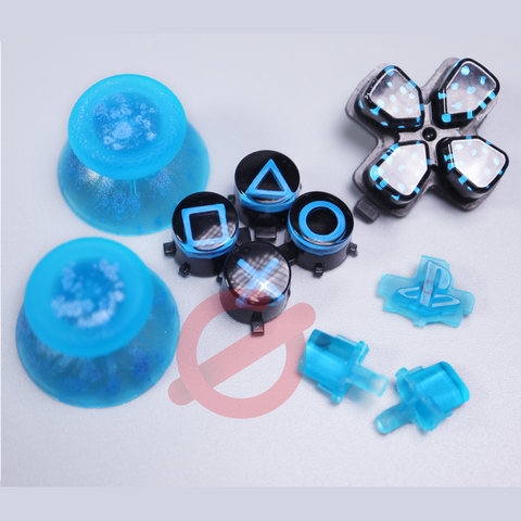 Black and light blue resin PS5 buttons